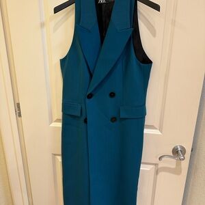 Zara Teal Sleeveless Double-Breasted Vest